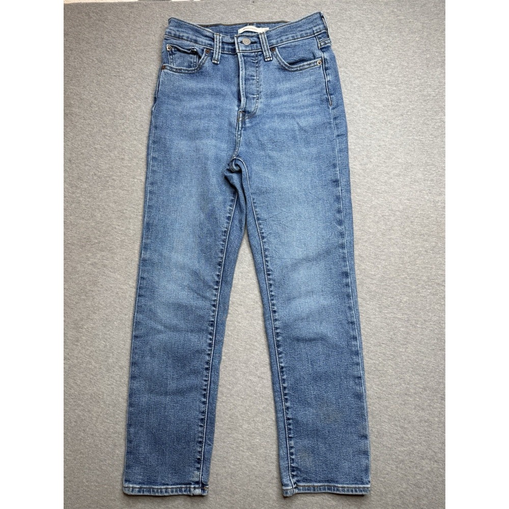 Levis Jeans Womens 26 Blue Wedgie Straight Button Fly High Rise Ripped Denim
